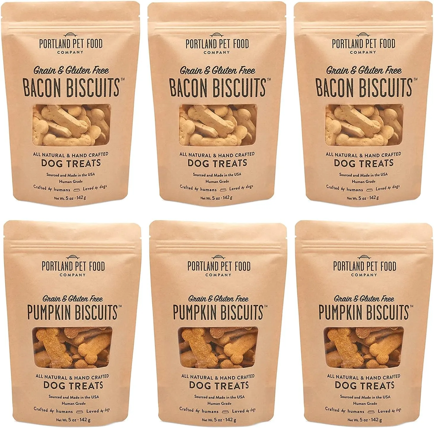 CRAFTED BY HUMANS LOVED BY DOGS Portland Pet Food Company All-Natural Dog Treat Biscuits (3X Pumpkin / 3X Bacon) - Grain-Free, Gluten-Free, Human-Grade, Limited Ingredients