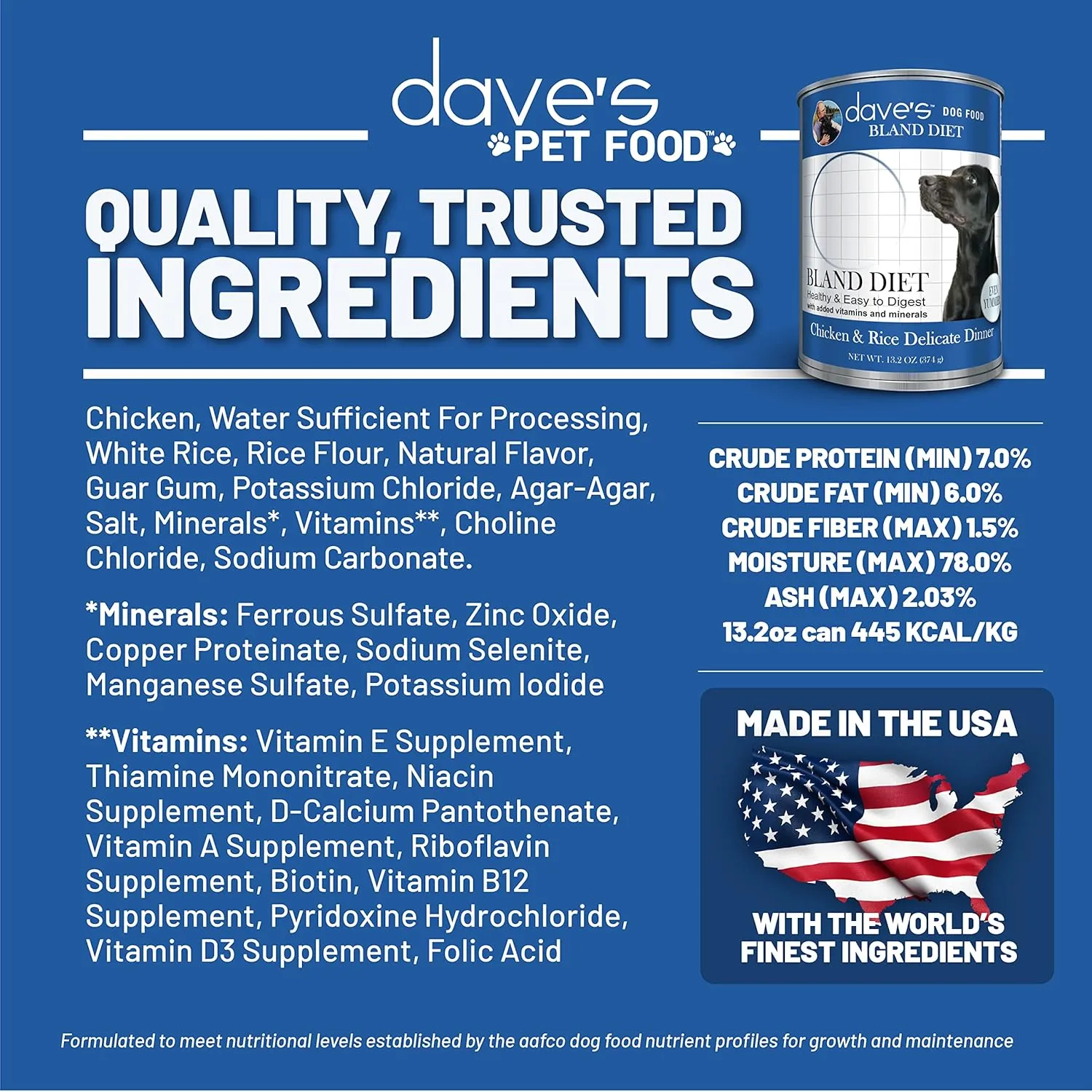 Dave's Pet Food Bland Diet Dog Food (Chicken & Rice), Sensitive Stomach, Easy to Digest, Gluten-Free, Digestive Care, Wet Canned, 13.2 oz (Case of 12)