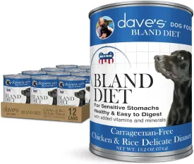 Dave's Pet Food Bland Diet Dog Food (Chicken & Rice), Sensitive Stomach, Easy to Digest, Gluten-Free, Digestive Care, Wet Canned, 13.2 oz (Case of 12)