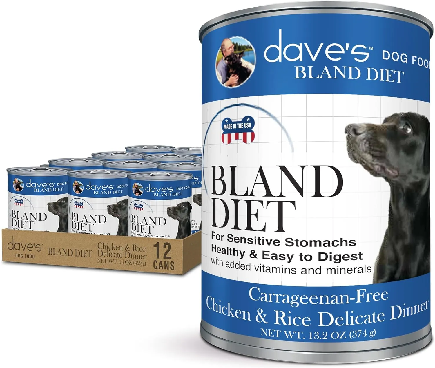 Dave's Pet Food Bland Diet Dog Food (Chicken & Rice), Sensitive Stomach, Easy to Digest, Gluten-Free, Digestive Care, Wet Canned, 13.2 oz (Case of 12)