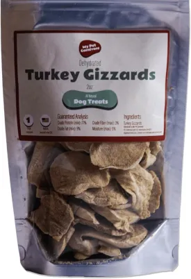 Dehydrated Turkey Gizzards for Dog - Single Ingredient All Natural Grain Free Turkey Dog Treats 2 oz