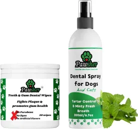 Dental Care Duo: Fights Plaque, freshens Breath, and Promotes Gum Health with no-Rinse Dental Wipes and Premium Tartar Control & Minty Fresh Breath Spray for Effective Dog Teeth Cleaning