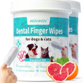 Dental Care Finger Wipes 120 Counts,Teeth Cleaning Finger Wipes for Dogs & Cats,Reduces Plaque & Supports Oral Freshness, Grapefruit Scent