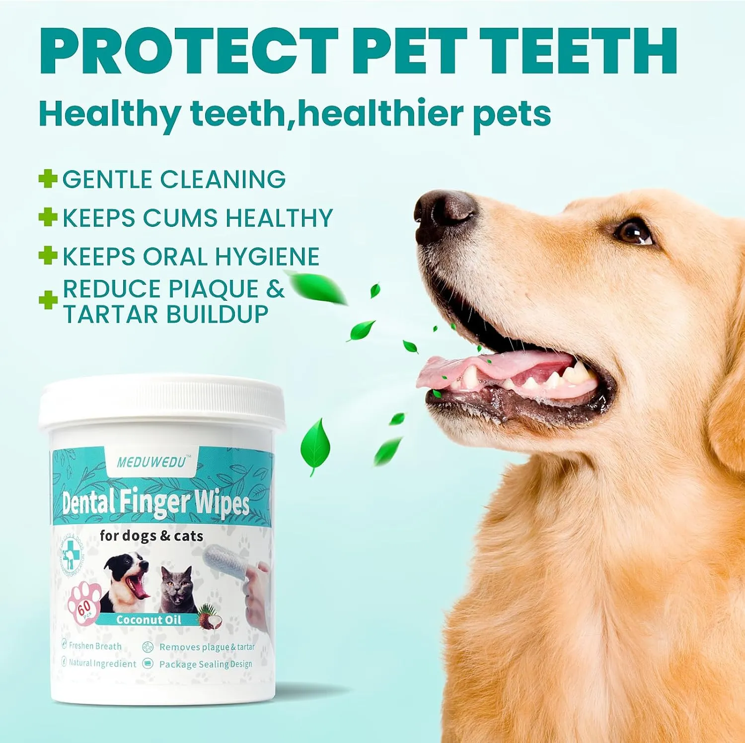 Dental Care Finger Wipes 120 Counts,Teeth Cleaning Finger Wipes for Dogs & Cats,Reduces Plaque & Supports Oral Freshness, Grapefruit Scent