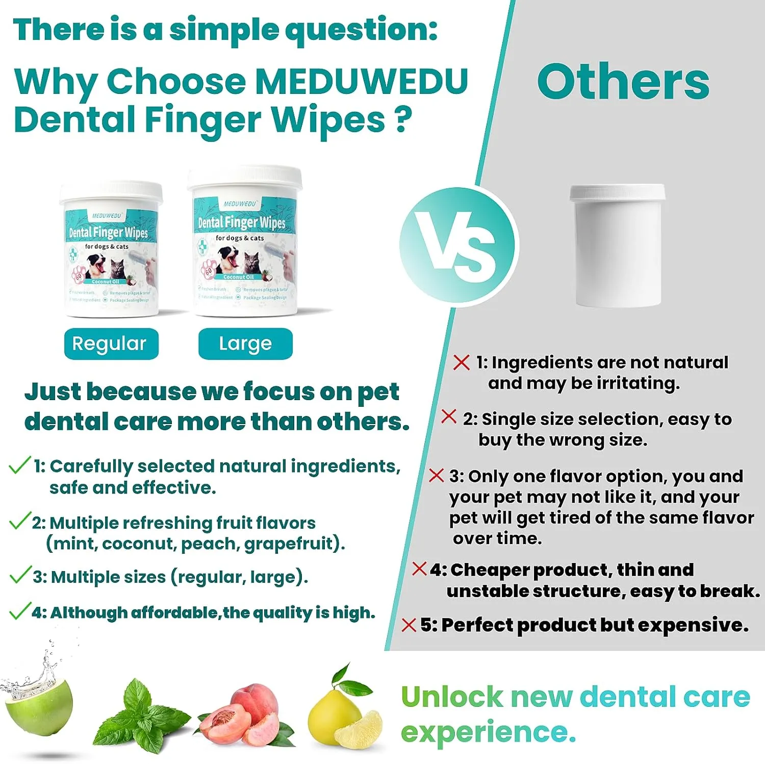 Dental Care Finger Wipes 120 Counts,Teeth Cleaning Finger Wipes for Dogs & Cats,Reduces Plaque & Supports Oral Freshness, Grapefruit Scent