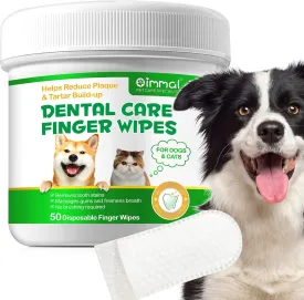 Dental Care Finger Wipes for Dogs, 50Pcs Teeth Cleaning Wipes for Dogs & Cats, Reduces Plaque, Tartar & Freshen Breath, No-Rinse Dog Finger Toothbrush, 50 Counts Disposable Wipes