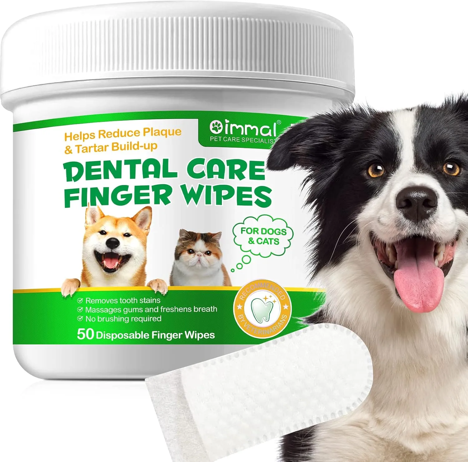Dental Care Finger Wipes for Dogs, 50Pcs Teeth Cleaning Wipes for Dogs & Cats, Reduces Plaque, Tartar & Freshen Breath, No-Rinse Dog Finger Toothbrush, 50 Counts Disposable Wipes