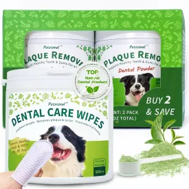 Dental Cleaning Kit, Dental Care Wipes to Clean Plaque on The Surface of The Teeth, 2-Pack Dental Powder with Probiotic to Solve Oral Problems from The Inside of Digestion