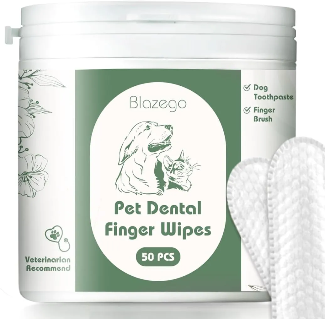 Dental Wipes for Dogs Teeth, Dog Teeth Cleaning Wipes, Dog Dental Care Wipes, Pet Dental Finger Wipes, Dog Toothpaste and Brush, Cat Toothbrush, Reduce Plaque and Tartar, Freshen Breath,50 Counts