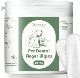 Dental Wipes for Dogs Teeth, Dog Teeth Cleaning Wipes, Dog Dental Care Wipes, Pet Dental Finger Wipes, Dog Toothpaste and Brush, Cat Toothbrush, Reduce Plaque and Tartar, Freshen Breath,50 Counts