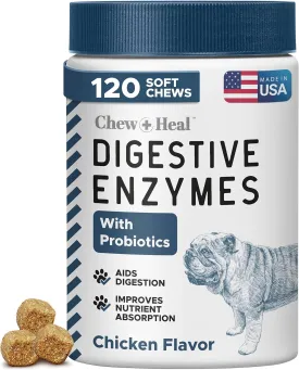 Digestive Enzymes with Probiotics for Dogs - 120 Soft Chews - Supports Healthy Digestive Tract, Helps Nutrient Absorption and Food Digestion - Dog Fiber and Gut Health Supplement