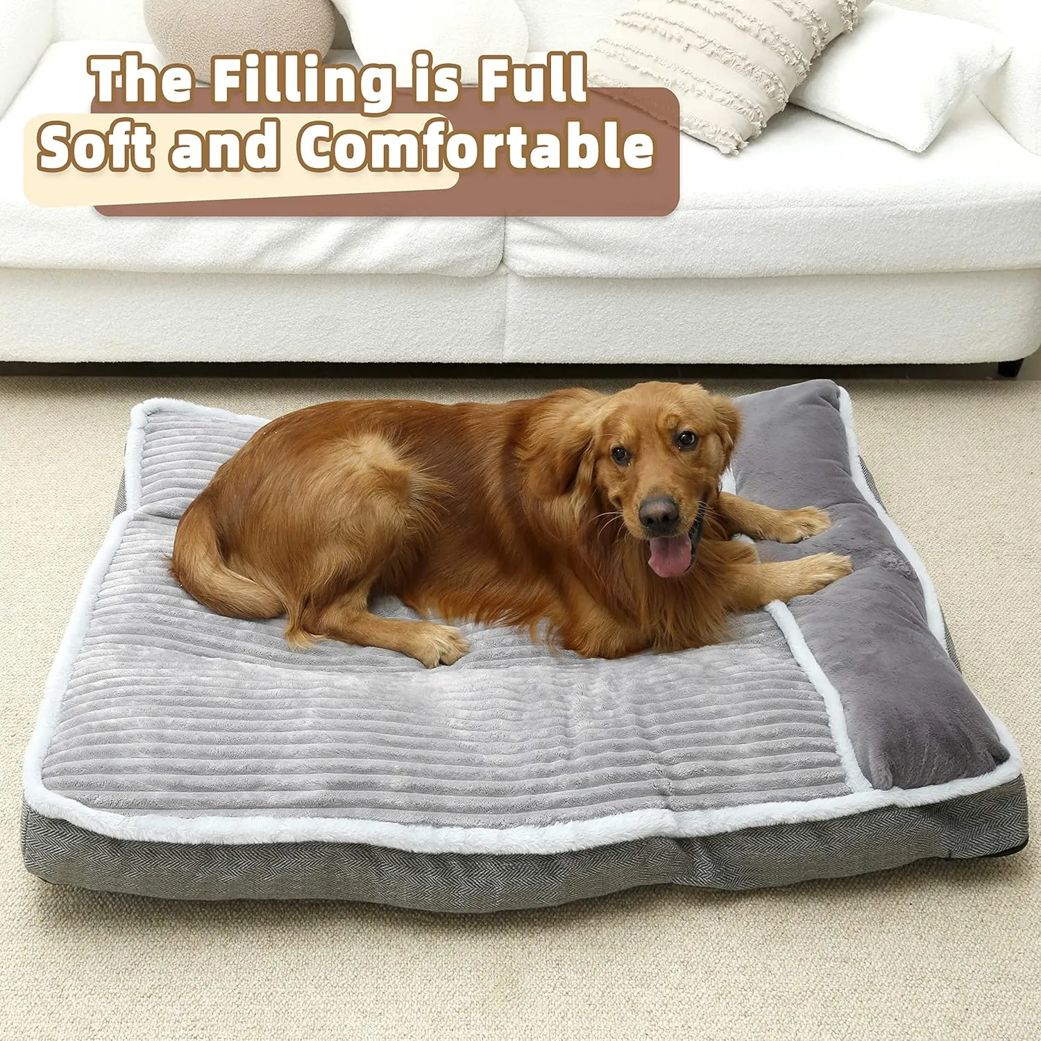 Dog Bed for Large Dogs, Dog Mattress with Pillow for Crate Kennel, Sofa pet Bed, Super Soft pet Bed for Medium, Jumbo, Small Dogs Breeds (Grey, Large-2:(36"x23"x3"))