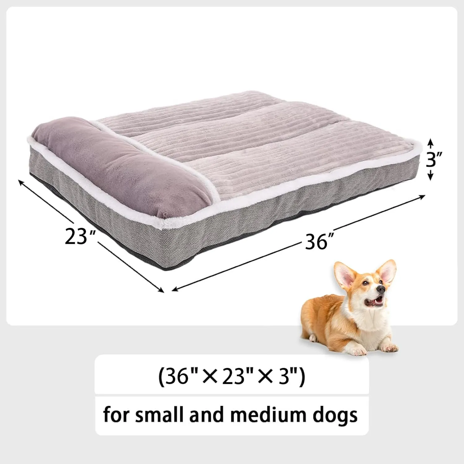 Dog Bed for Large Dogs, Dog Mattress with Pillow for Crate Kennel, Sofa pet Bed, Super Soft pet Bed for Medium, Jumbo, Small Dogs Breeds (Grey, Large-2:(36"x23"x3"))