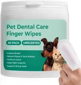 Dog Dental Care Finger Wipes, Dog Teeth Cleaning Finger Wipes Reduces Plaque & Freshens Breath