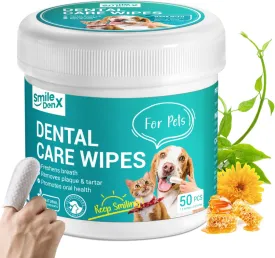 Dog Dental Care Wipes - Cat & Dog Teeth Cleaning Finger Wipes - Tooth Brushing Kit Dental Wipes - Reduces Plaque & Freshens Breath, Honey Scent