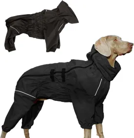 Dog Raincoat with Side Zipper Reflective Tape and Leash Holes,Waterproof Windproof Dirt-Resistant Warmth Dog Jacket with Elasticized Belly and Cuff Designs, Four Legs Design, Elastic Edge- Black L