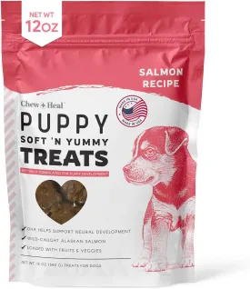 Dog Salmon Jerky for Puppies - 12 oz of Wild Caught Alaskan Salmon Jerky for Puppy Development with Chickpeas, Carrots, Sweet Potato, and Fruit - Made in The USA