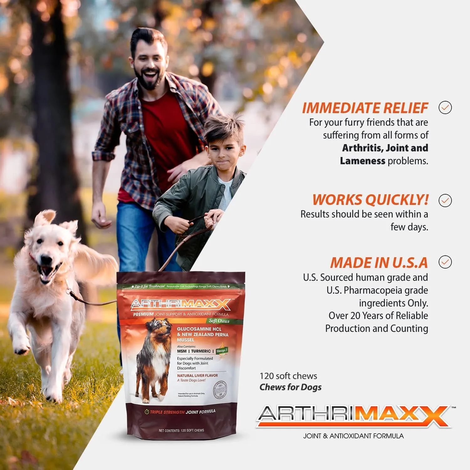 Dog Supplements for Joint Inflammation & Arthritis, Naturally Potent Dog Joint Care, Delicious Soft Chews with Turmeric, Omega 3, & Glucosamine for Dogs, Natural Liver Flavor, 120 Pc