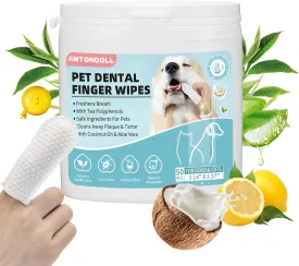 Dog Teeth Cleaning Wipes - Pet Dental Finger Wipes for Dogs & Cats - Dog Tooth Brushing Kit Dental Wipes - Reduces Plaque & Freshens Breath 50Pcs
