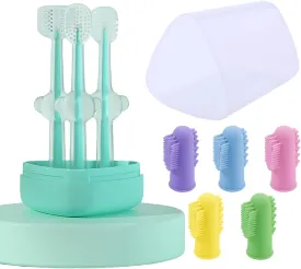 Dog Toothbrush Kit8 Pcs Dog Cat Teeth Cleaning Finger Toothbrush for Dogs,3 Sided Pet Puppy Toothbrush and Finger Brush for Small Medium Large Dogs Cats Teeth,All in One Storage Case-Blue