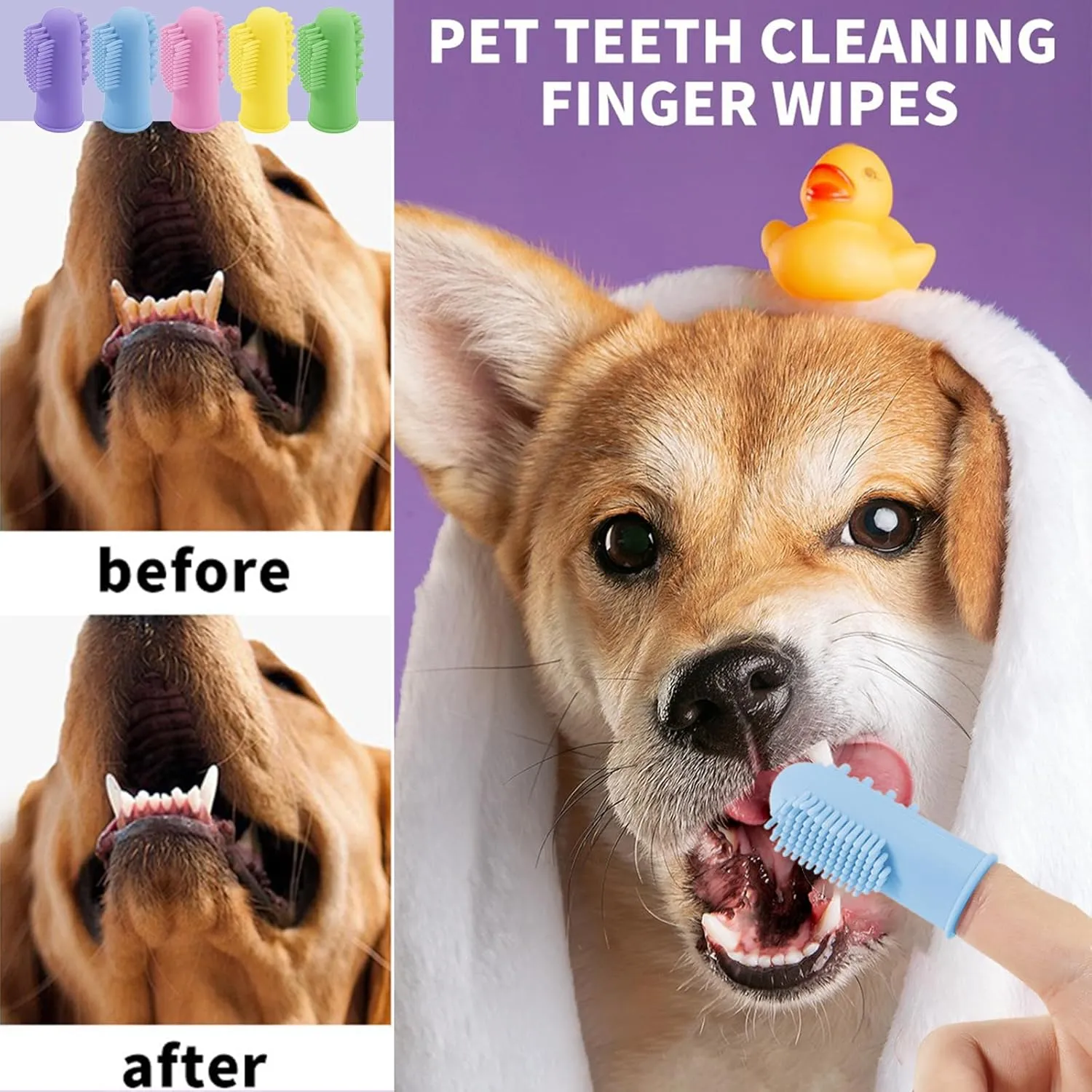 Dog Toothbrush Kit8 Pcs Dog Cat Teeth Cleaning Finger Toothbrush for Dogs,3 Sided Pet Puppy Toothbrush and Finger Brush for Small Medium Large Dogs Cats Teeth,All in One Storage Case-Purple
