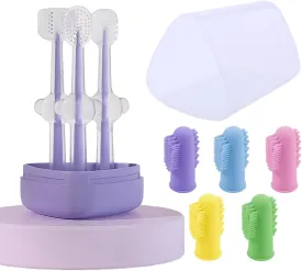Dog Toothbrush Kit8 Pcs Dog Cat Teeth Cleaning Finger Toothbrush for Dogs,3 Sided Pet Puppy Toothbrush and Finger Brush for Small Medium Large Dogs Cats Teeth,All in One Storage Case-Purple