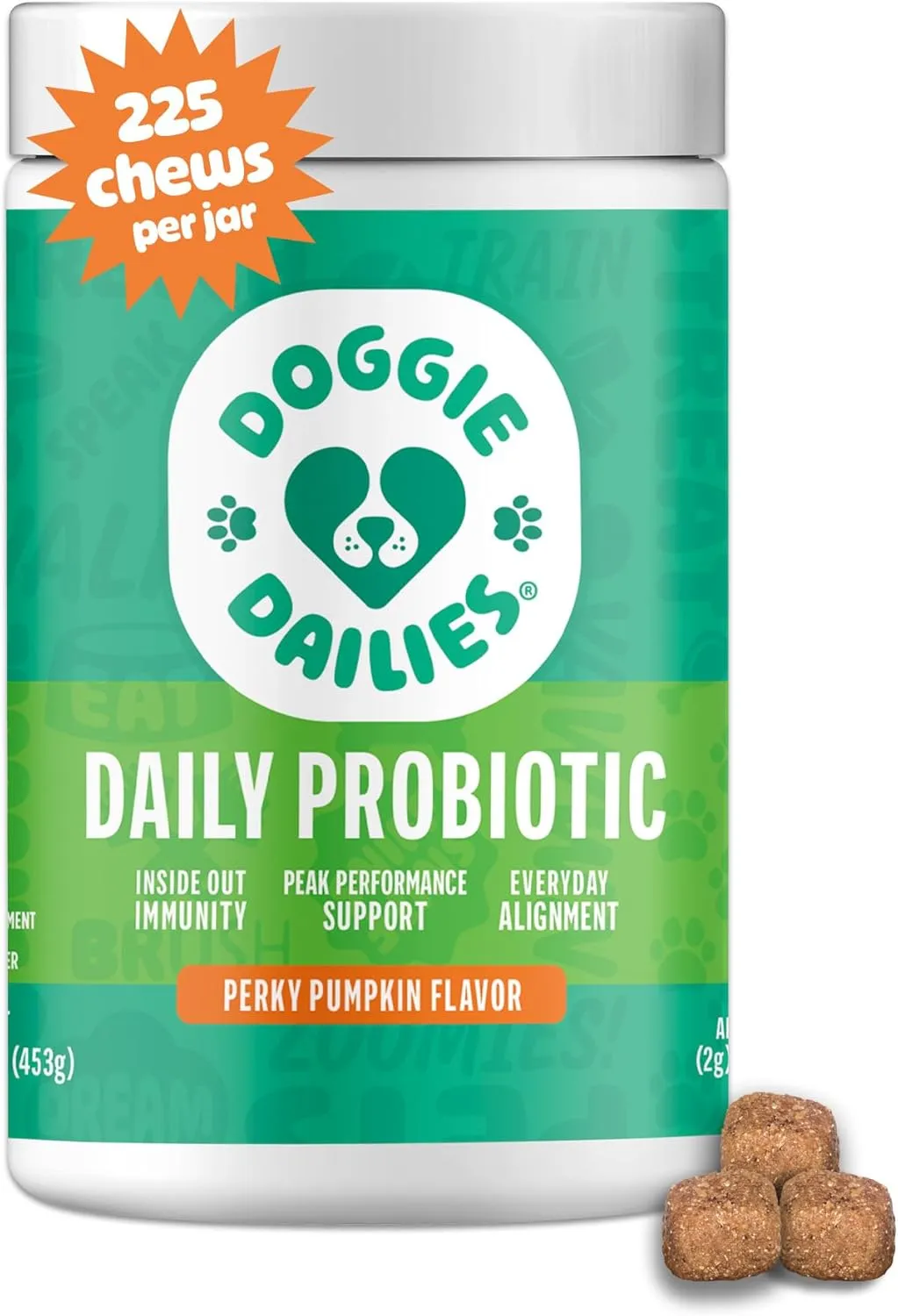 Doggie Dailies Probiotics for Dogs, 225 Soft Chews, Advanced Dog Probiotics with Prebiotics, Promotes Digestive Health, Supports Immune System and Overall Health (Pumpkin)