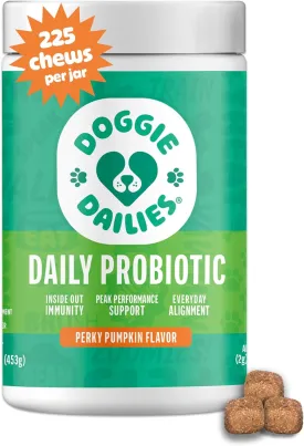 Doggie Dailies Probiotics for Dogs, 225 Soft Chews, Advanced Dog Probiotics with Prebiotics, Promotes Digestive Health, Supports Immune System and Overall Health (Pumpkin)