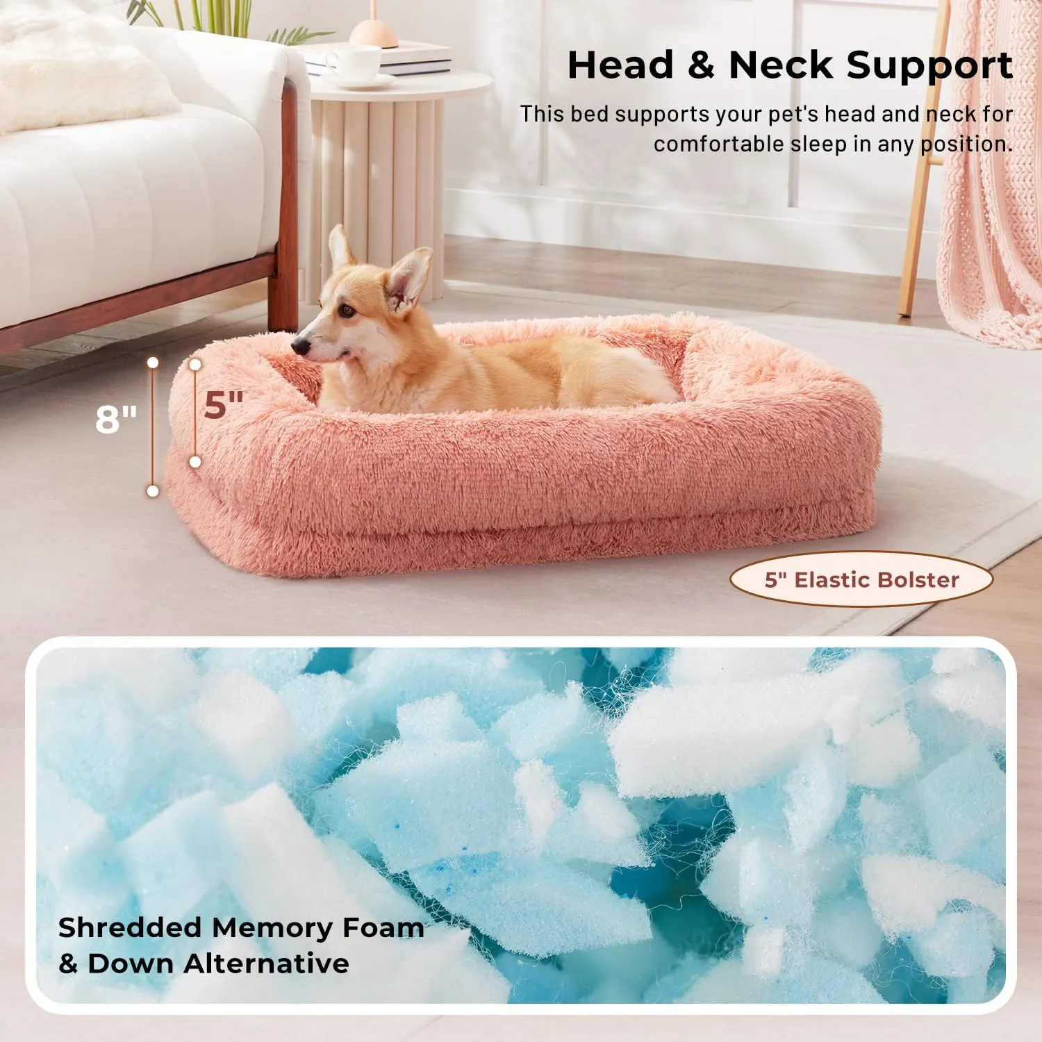 Donut Dog Beds for Large Sized Dogs - Calming Dog Sofa Bed with Fluffy Faux Fur, Waterproof Pet Bed with Supportive Egg Foam, Washable Removable Cover and Nonskid Bottom, Grey