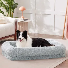 Donut Dog Beds for Large Sized Dogs - Calming Dog Sofa Bed with Fluffy Faux Fur, Waterproof Pet Bed with Supportive Egg Foam, Washable Removable Cover and Nonskid Bottom, Grey