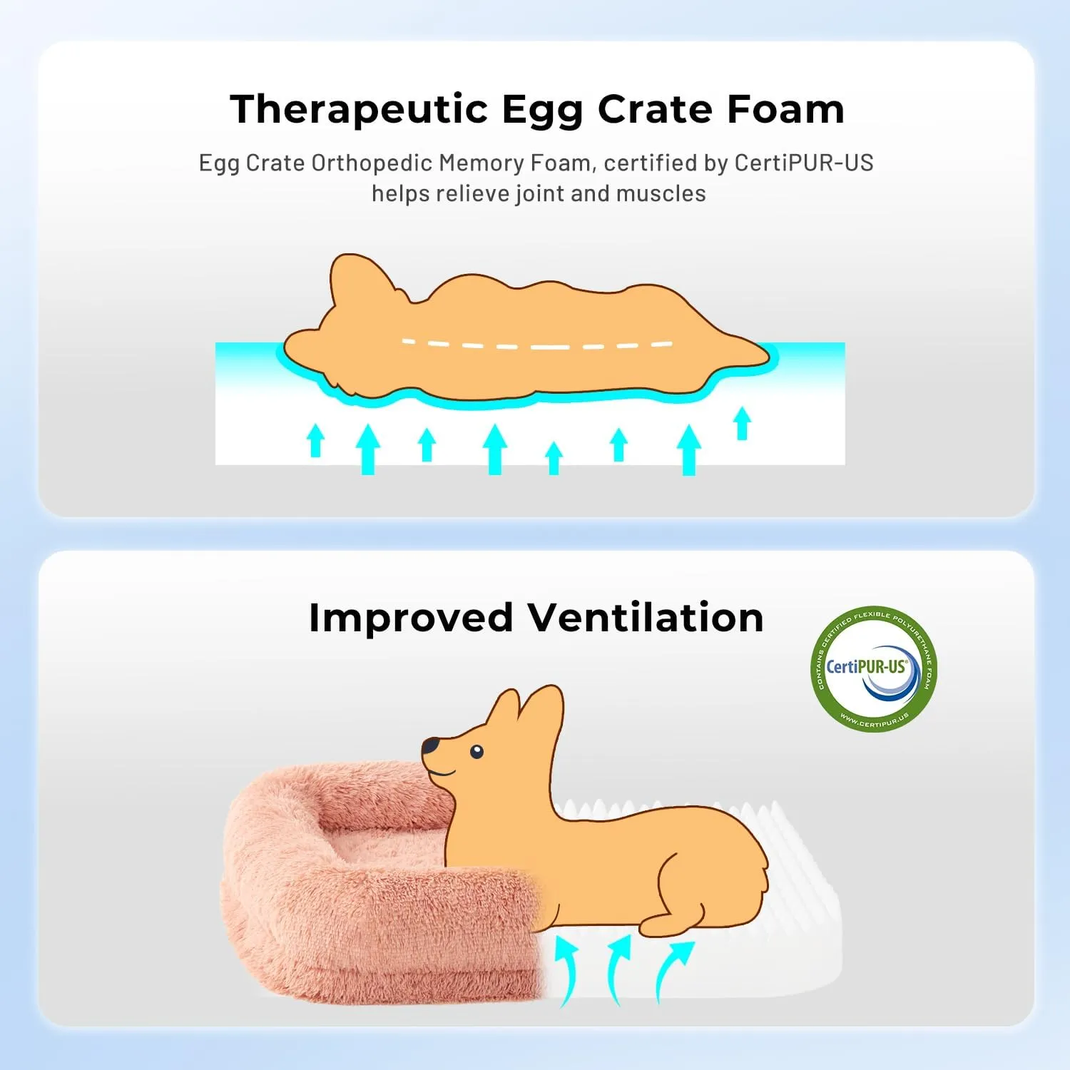 Donut Dog Beds for Large Sized Dogs - Calming Dog Sofa Bed with Fluffy Faux Fur, Waterproof Pet Bed with Supportive Egg Foam, Washable Removable Cover and Nonskid Bottom, Grey