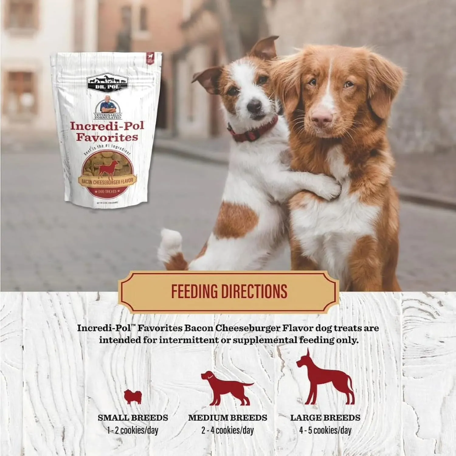 Dr. Pol Healthy All Natural Dog Treats - Incredi-Pol Pet Treats Made in USA, Dog Biscuits, Large or Small Dogs, Baked Puppy Training Biscuits, No Corn, Gourmet, Bacon Cheeseburger, 12oz x4
