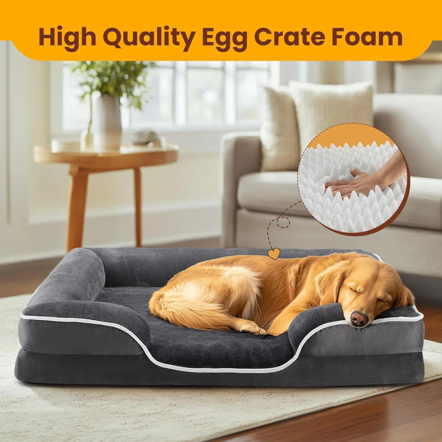DUMOS Orthopedic Dog Bed for Small Size Dogs, Supportive Memory Foam Dog Sofa with Washable Removable Cover Non-Slip Base Waterproof Pet Couch Bed, Grey, 24" L x 18" W x 6" Th