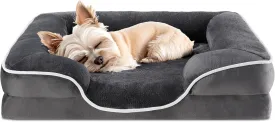 DUMOS Orthopedic Dog Bed for Small Size Dogs, Supportive Memory Foam Dog Sofa with Washable Removable Cover Non-Slip Base Waterproof Pet Couch Bed, Grey, 24" L x 18" W x 6" Th