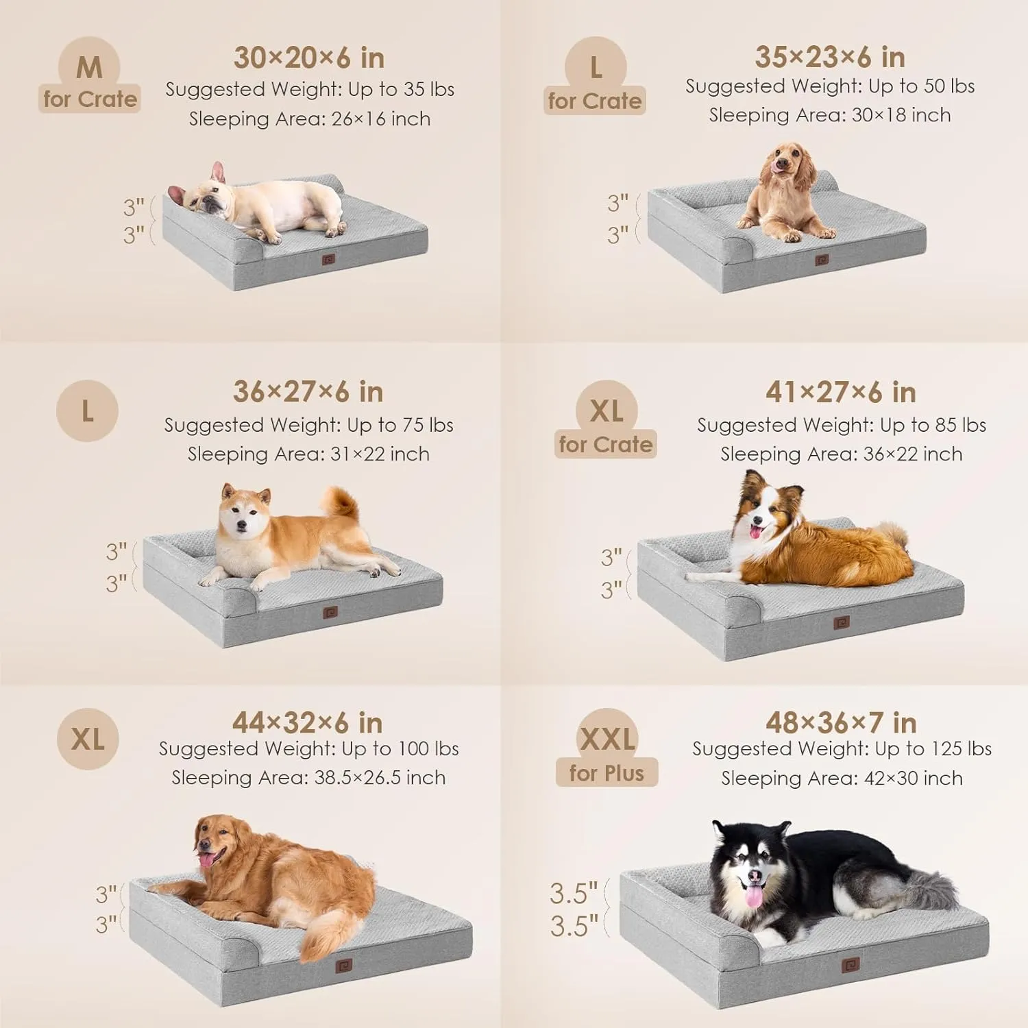 EHEYCIGA Memory Foam Dog Bed Medium Sized Dogs, Waterproof Dog Bed Orthopedic with Washable Removable Cover, Non-Slip Pet Bed Couch for Crate, 30x20x6 Inches, Grey