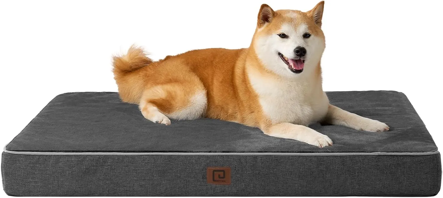 EHEYCIGA Orthopedic Memory Foam Dog Beds for Large Dogs with Removable Waterproof Liner, Dark Grey, 35x23