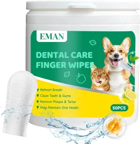 EMAN Teeth Cleaning Wipes for Dogs & Cats, Dog Dental Care Wipes  No-Rinse Dental Wipes, Reduces Plaque & Tartar, Freshens Breath (50 Pcs)
