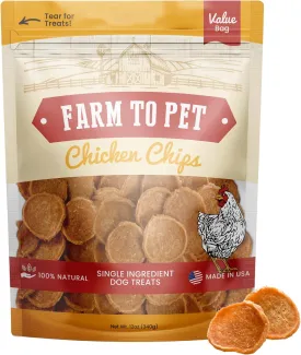 Farm To Pet - Dog Training Treats - Chicken Chips, Single Ingredient, Lean, All Natural, Healthy Dog Treats for Small, Medium, Large Breeds, & Puppies, Made in USA