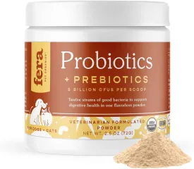 Fera Pet Organics Probiotics for Dogs & Cats - Vet Created - Cat & Dog Probiotic Supplement - 12 Strains & Prebiotics for Pets Digestion - 60 Scoops
