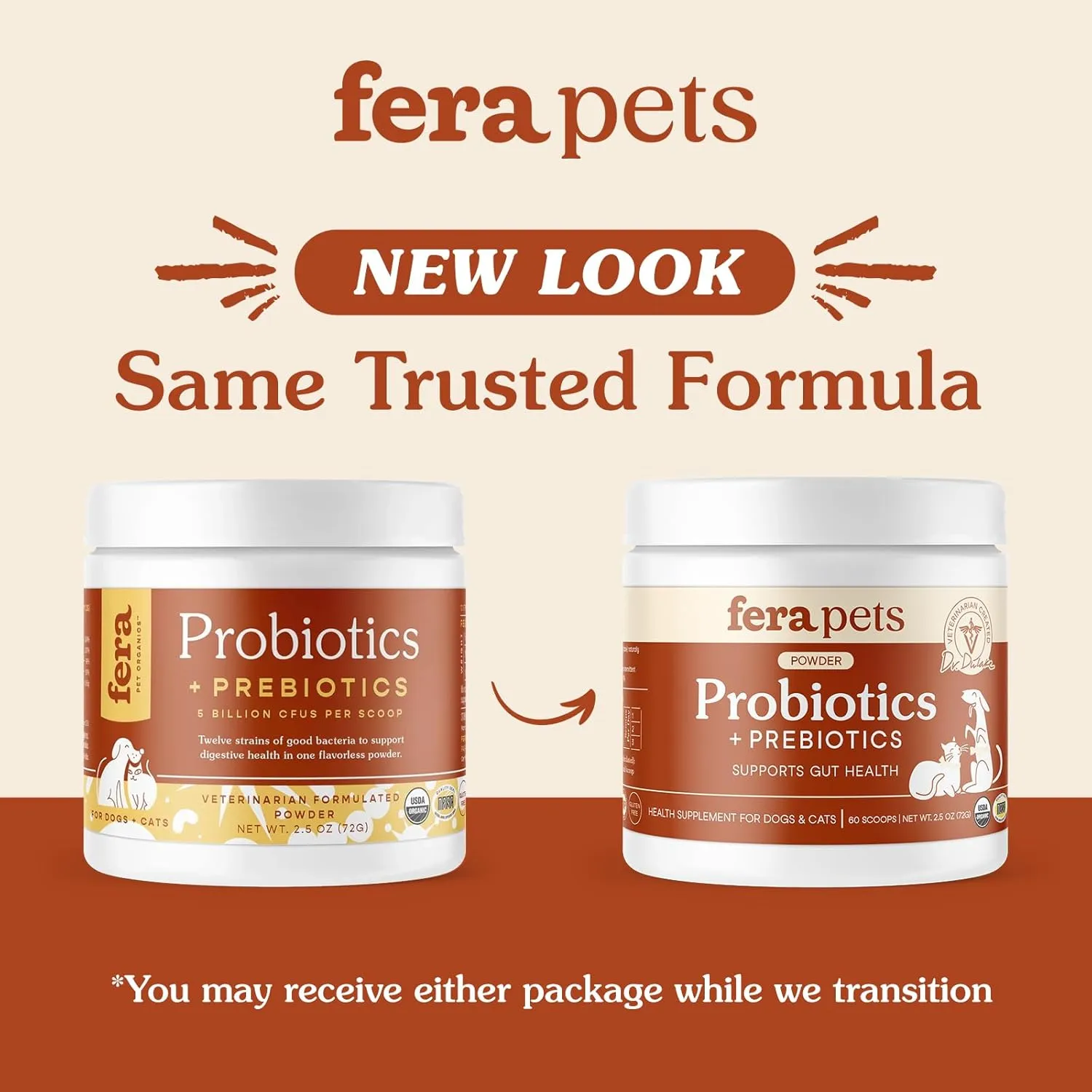 Fera Pet Organics Probiotics for Dogs & Cats - Vet Created - Cat & Dog Probiotic Supplement - 12 Strains & Prebiotics for Pets Digestion - 60 Scoops