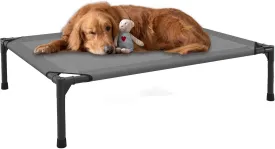 FIOCCO Elevated Dog Bed - Dog Cot with Chew Proof Mesh for Medium Dogs, Waterproof Washable Raised Pet Bed, Portable Pet Bed for Outdoor Use, Dogs Cot Beds, Grey