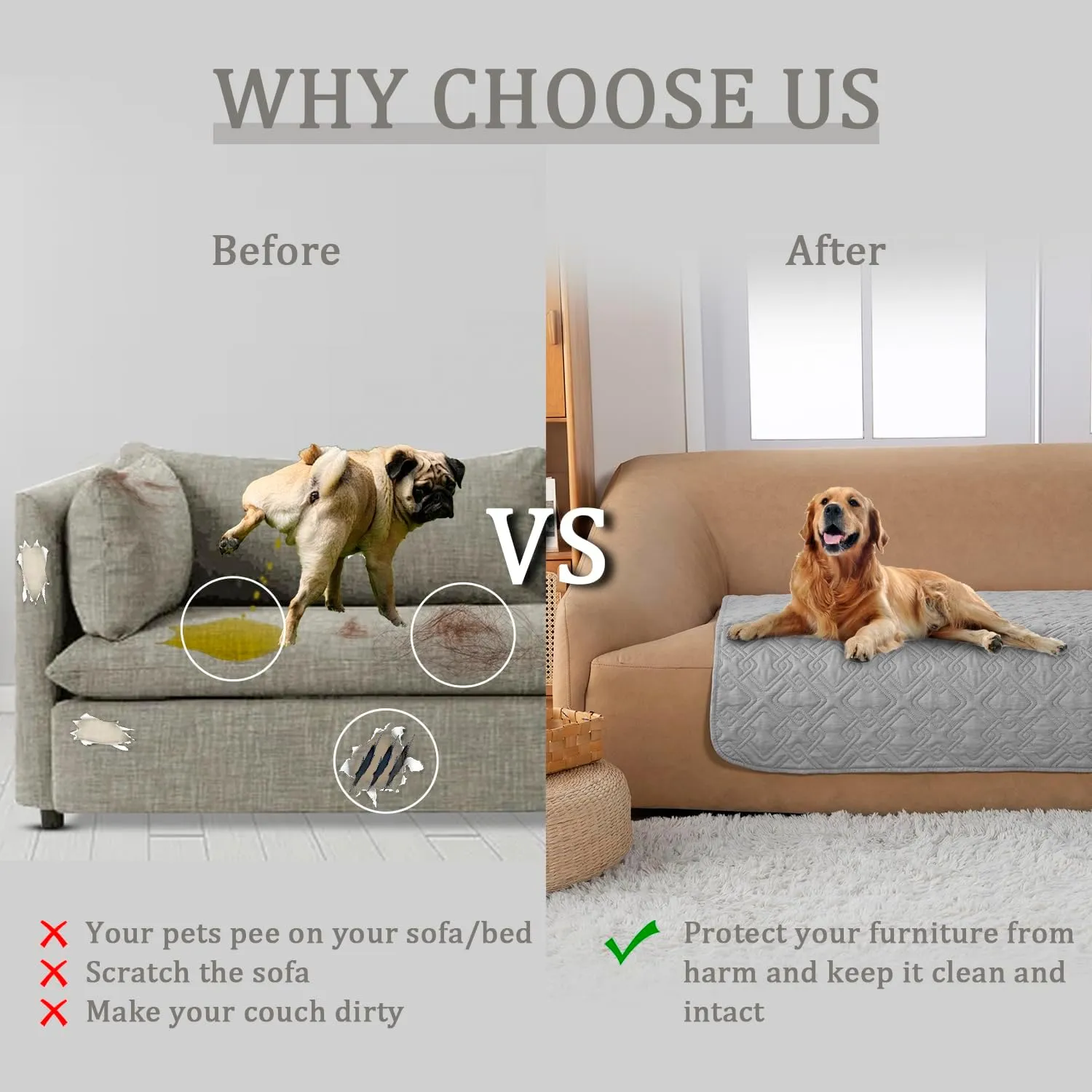 fuguitex Waterproof Dog Bed Cover Dog Blanket for Pet Furniture Bed Couch Sofa Reversible Linen Texture(30"*70",Pea Green Light Grey)