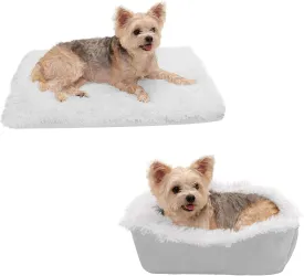 Furhaven Self-Warming Cat Bed for Indoor Cats, 4-Beds-in-1 & Washable - Plush Long Faux Fur Convertible Cuddler - Silver, Small