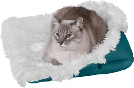 Furhaven Self-Warming Cat Bed for Indoor Cats, 4-Beds-in-1 & Washable - Plush Long Faux Fur Convertible Cuddler - Spruce, Small