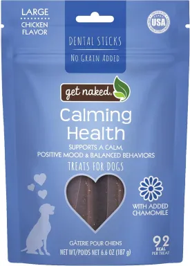 Get Naked Calming Dental Sticks for Dogs  Grain-Free Chicken Flavor, Anxiety Relief with Chamomile, Passion Flower, No CBD, Tartar Control, Gluten-Free  Large Sticks 6.6 oz Bag
