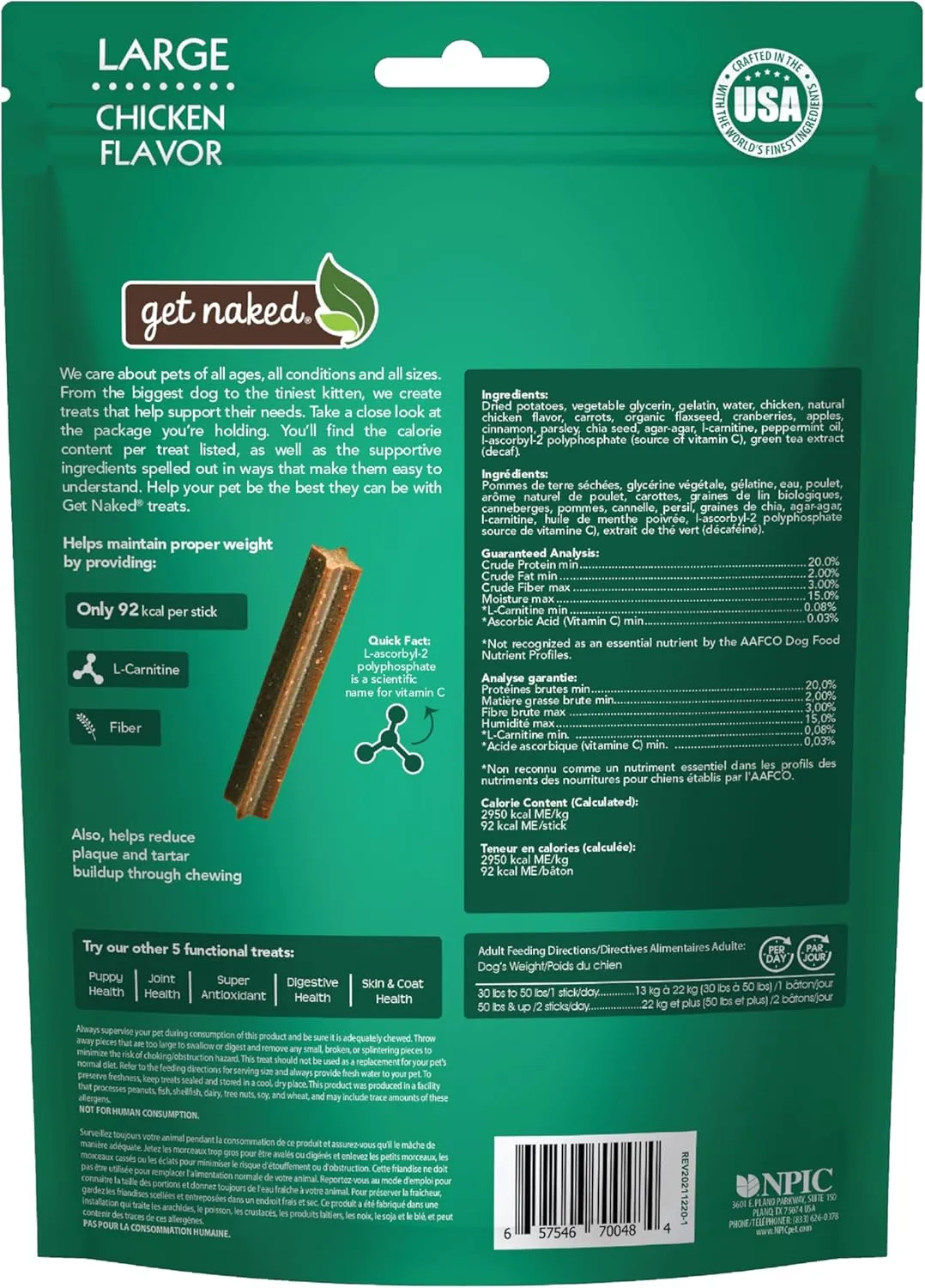 Get Naked Grain Free 1 Pouch 6.6 Oz Weight Management Dental Chew Sticks, Large