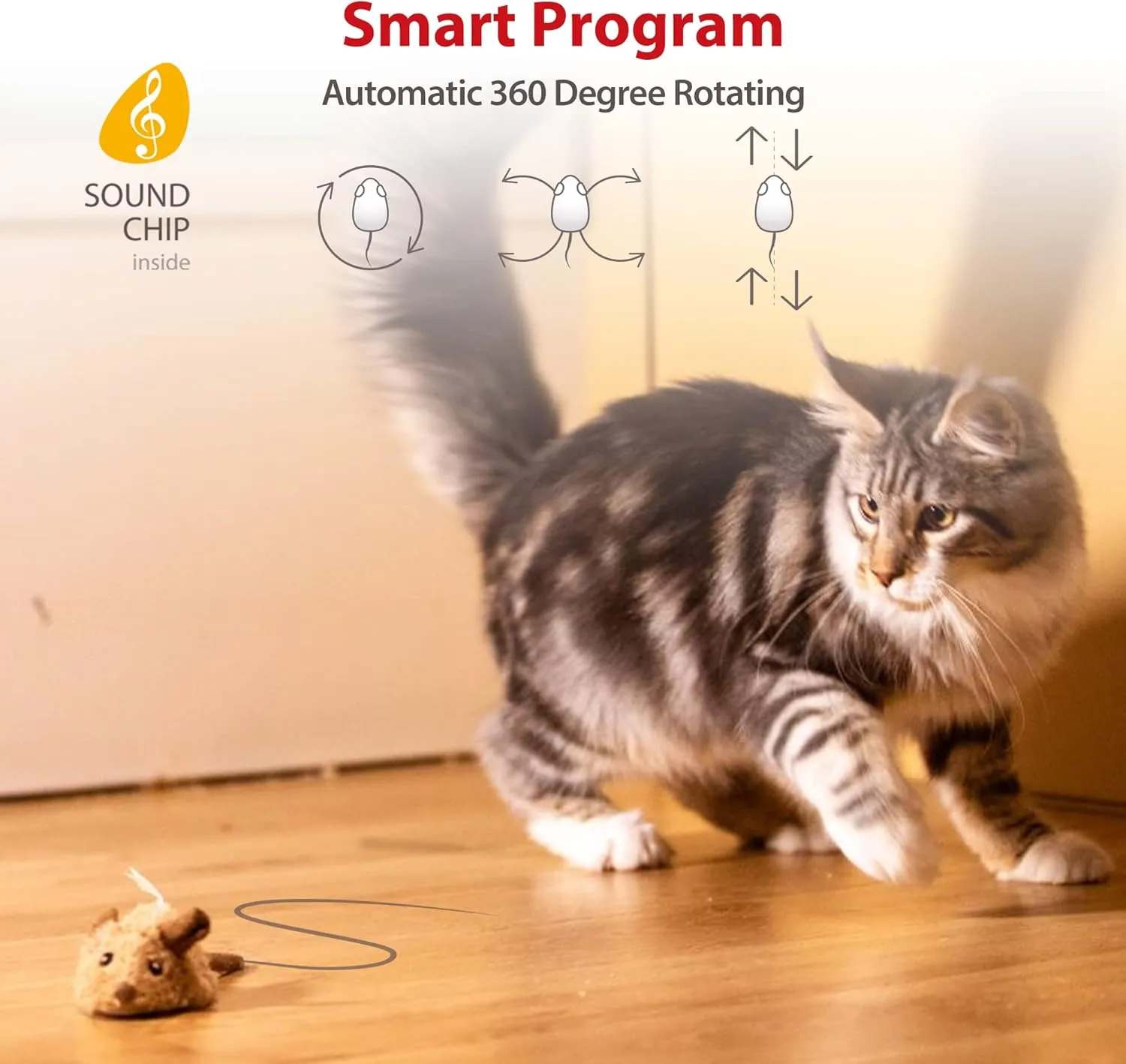 Gigwi Interactive Cat Toys for Indoor Cats, Cat Mouse Toys with Electronic Realistic Squeaky Sound, Automatic Moving Kitten Toys Electric Mice Toy Self Play Exercise(Brown Ear)