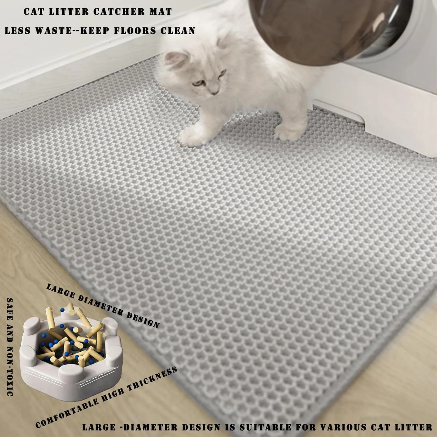HCY&WLD Cat Litter Mat, 45x26/35x24/30x22/24x18 Inch Double Layer Cat Litter Box Mat, EVA Non-Slip, Waterproof Urine Proof Cat Litter Catcher Mat, Easy Clean Scatter Control (30x22 Inch, Khaki)