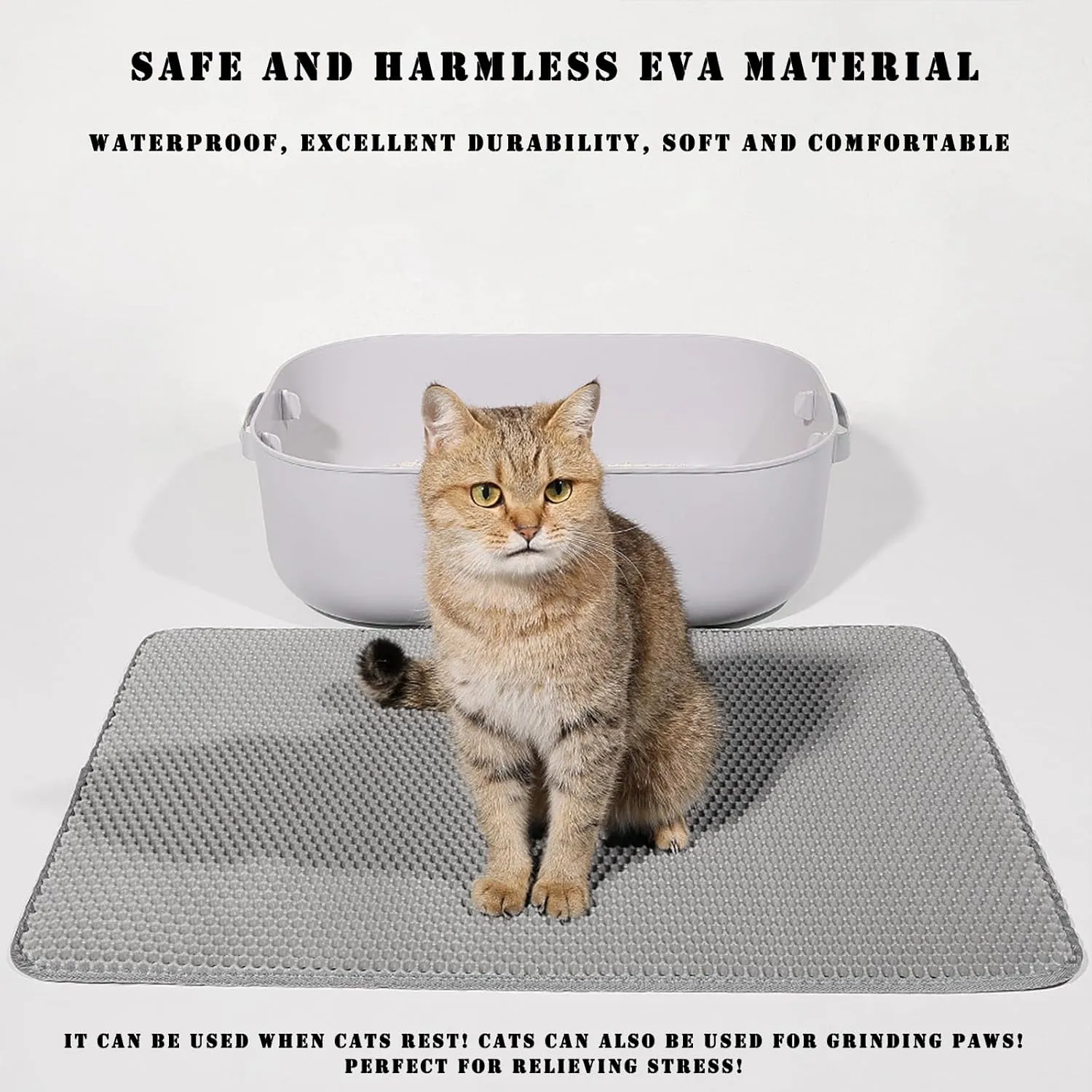 HCY&WLD Cat Litter Mat, 45x26/35x24/30x22/24x18 Inch Double Layer Cat Litter Box Mat, EVA Non-Slip, Waterproof Urine Proof Cat Litter Catcher Mat, Easy Clean Scatter Control (30x22 Inch, Khaki)
