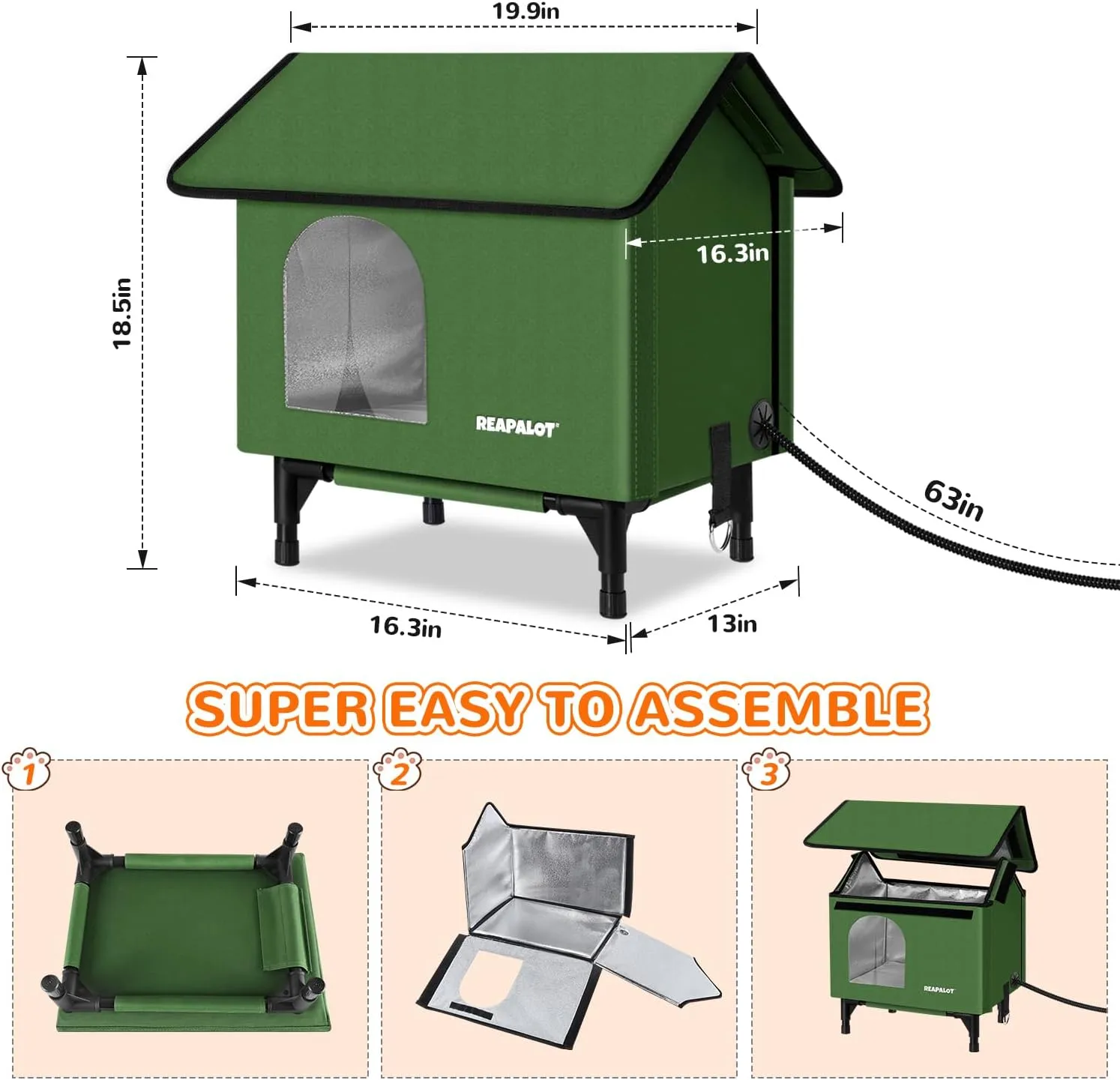Heated Cat House for Outside Cat in Winter, Insulated Outdoor Feral Cat Shelter with Cat Heating Pad, Elevated Heated Kitty House, 100% Waterproof and Windproof - M